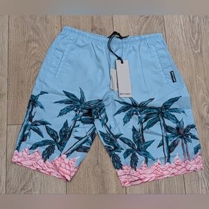 $455 Mens Palm Angels Palms Row Long Swim Shorts Trunks Light Blue XS